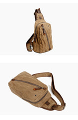 Cool Canvas Leather Mens Waterproof Sling Bag Chest Bag One Shoulder Bag for Men - imessengerbags