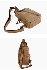 Cool Canvas Leather Mens Waterproof Sling Bag Chest Bag One Shoulder Bag for Men