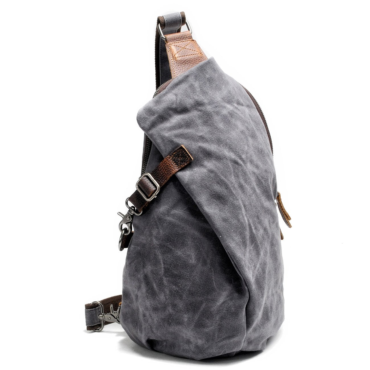 Cool Canvas Leather Mens Sling Bag Waterproof Chest Bag One Shoulder Backpack for Men