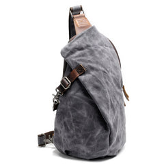 Cool Canvas Leather Mens Sling Bag Waterproof Chest Bag One Shoulder Backpack for Men - imessengerbags