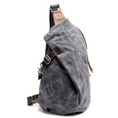 Cool Canvas Leather Mens Sling Bag Waterproof Chest Bag One Shoulder Backpack for Men