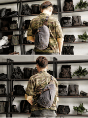 Cool Canvas Leather Mens Sling Bag Waterproof Chest Bag One Shoulder Backpack for Men