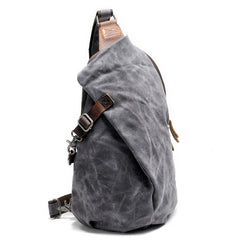 Cool Canvas Leather Mens Sling Bag Waterproof Chest Bag One Shoulder Backpack for Men