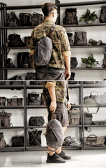 Cool Canvas Leather Mens Sling Bag Waterproof Chest Bag One Shoulder Backpack for Men - imessengerbags