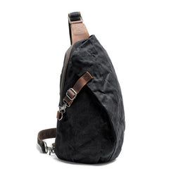 Cool Canvas Leather Mens Sling Bag Waterproof Chest Bag One Shoulder Backpack for Men