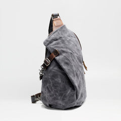 Cool Canvas Leather Mens Sling Bag Waterproof Chest Bag One Shoulder Backpack for Men