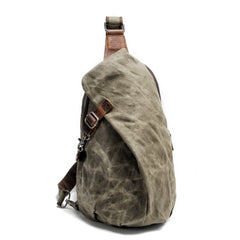 Cool Canvas Leather Mens Sling Bag Waterproof Chest Bag One Shoulder Backpack for Men - imessengerbags