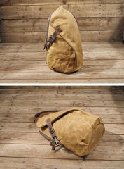 Cool Canvas Leather Mens Sling Bag Waterproof Chest Bag One Shoulder Backpack for Men - imessengerbags