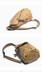 Cool Canvas Leather Mens Sling Bag Waterproof Chest Bag One Shoulder Backpack for Men - imessengerbags