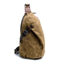 Cool Canvas Leather Mens Sling Bag Waterproof Chest Bag One Shoulder Backpack for Men