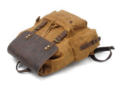 Cool Canvas Leather Mens Waterproof 14'' Computer Backpack Large Hiking Backpack Travel Backpack for Men - imessengerbags