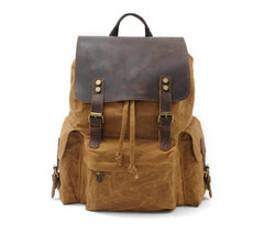Cool Canvas Leather Mens Waterproof 14'' Computer Backpack Large Hiking Backpack Travel Backpack for Men - imessengerbags