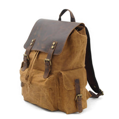 Cool Canvas Leather Mens Waterproof 14'' Computer Backpack Large Hiking Backpack Travel Backpack for Men - imessengerbags