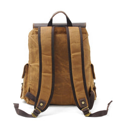 Cool Canvas Leather Mens Waterproof 14'' Computer Backpack Large Hiking Backpack Travel Backpack for Men - imessengerbags
