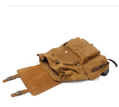 Cool Canvas Leather Mens Waterproof 14'' Computer Backpack Large Hiking Backpack Travel Backpack for Men - imessengerbags