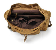 Cool Canvas Leather Mens Waterproof 14'' Computer Backpack Large Hiking Backpack Travel Backpack for Men - imessengerbags