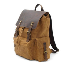 Cool Canvas Leather Mens Waterproof 14'' Computer Backpack Large Hiking Backpack Travel Backpack for Men - imessengerbags