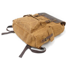 Cool Canvas Leather Mens Waterproof 14'' Computer Backpack Large Hiking Backpack Travel Backpack for Men - imessengerbags
