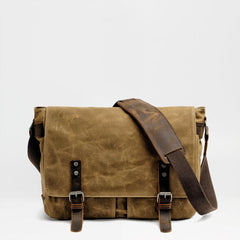 Waxed Canvas Leather Mens Black Waterproof 14‘’ Computer Side Bag Messenger Bag For Men - imessengerbags
