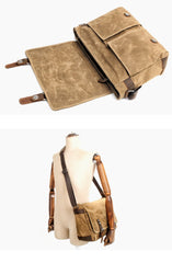 Waxed Canvas Leather Mens Black Waterproof 14‘’ Computer Side Bag Messenger Bag For Men - imessengerbags