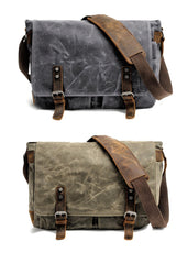 Waxed Canvas Leather Mens Black Waterproof 14‘’ Computer Side Bag Messenger Bag For Men - imessengerbags