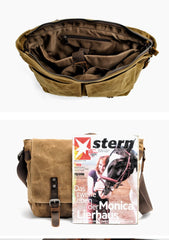 Waxed Canvas Leather Mens Black Waterproof 14‘’ Computer Side Bag Messenger Bag For Men - imessengerbags