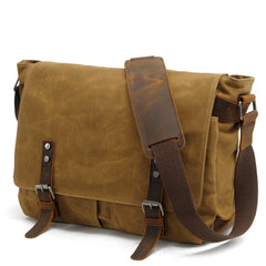 Waxed Canvas Leather Mens Black Waterproof 14‘’ Computer Side Bag Messenger Bag For Men - imessengerbags