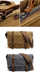 Waxed Canvas Leather Mens Waterproof 14'' Computer Black Side Bag Messenger Bag For Men