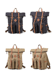 Cool Waxed Canvas Leather Mens Waterproof 16‘’ Large Hiking Backpack Travel Backpack for Men - imessengerbags