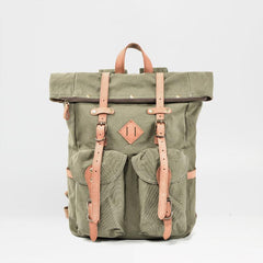 Cool Waxed Canvas Leather Mens Waterproof 16‘’ Large Hiking Backpack Travel Backpack for Men - imessengerbags