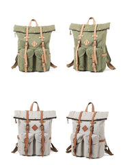 Cool Waxed Canvas Leather Mens Waterproof 16‘’ Large Hiking Backpack Travel Backpack for Men - imessengerbags