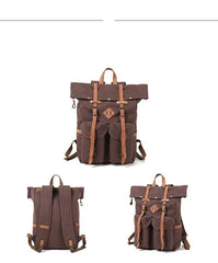 Cool Waxed Canvas Leather Mens Waterproof 16‘’ Large Hiking Backpack Travel Backpack for Men - imessengerbags
