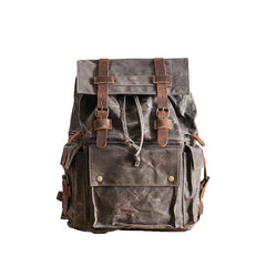 Waxed Canvas Leather Mens Gray Waterproof 15‘’ Large Backpack Travel Backpack College Backpack for Men - imessengerbags