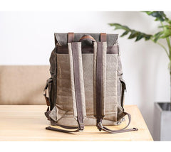 Waxed Canvas Leather Mens Gray Waterproof 15‘’ Large Backpack Travel Backpack College Backpack for Men - imessengerbags