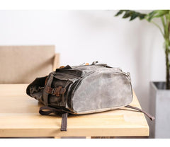 Waxed Canvas Leather Mens Gray Waterproof 15‘’ Large Backpack Travel Backpack College Backpack for Men - imessengerbags