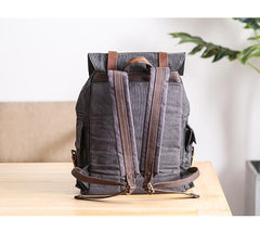 Waxed Canvas Leather Mens Gray Waterproof 15‘’ Large Backpack Travel Backpack College Backpack for Men - imessengerbags