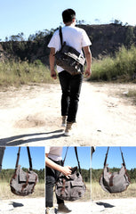 Cool Canvas Leather Mens Waterproof Black Side Bag Courier Bag Blue Messenger Bag for Men - imessengerbags