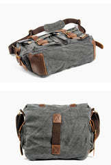 Cool Canvas Leather Mens Waterproof Black Side Bag Courier Bag Blue Messenger Bag for Men - imessengerbags