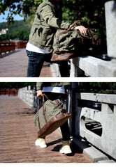 Cool Canvas Leather Mens Black Travel Weekender Bag Waterproof Duffle bag for Men