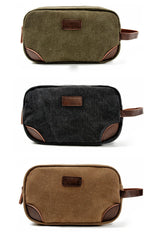Waxed Canvas Leather Mens Women's Cosmetic Bag Clutch Bag Handbag Storage Bag Wash Bag For Men - imessengerbags