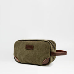 Waxed Canvas Leather Mens Women's Cosmetic Bag Clutch Bag Handbag Storage Bag Wash Bag For Men - imessengerbags