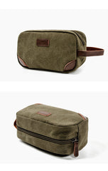 Waxed Canvas Leather Mens Women's Cosmetic Bag Clutch Bag Handbag Storage Bag Wash Bag For Men - imessengerbags