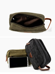 Waxed Canvas Leather Mens Women's Cosmetic Bag Clutch Bag Handbag Storage Bag Wash Bag For Men - imessengerbags