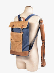 Cool Canvas Leather Mens Womens British 14'' Style College Computer Backpack Travel Backpack for Men - imessengerbags