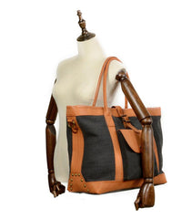 Cool Canvas Leather Mens Womens Casual Shopping Bag Tote Bag Shoulder Bag Tote Purse For Men - imessengerbags