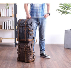 Cool Canvas Leather Mens Womens Dark Gray Backpack Army Green Travel Backpack College Backpack for Men - imessengerbags