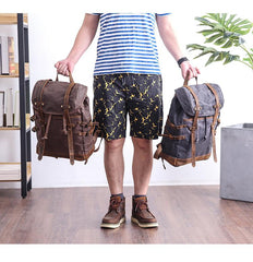 Cool Canvas Leather Mens Womens Dark Gray Backpack Army Green Travel Backpack College Backpack for Men - imessengerbags