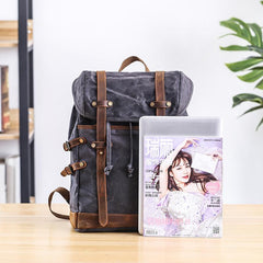 Cool Canvas Leather Mens Womens Dark Gray Backpack Army Green Travel Backpack College Backpack for Men - imessengerbags