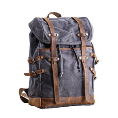 Cool Canvas Leather Mens Womens Dark Gray Backpack Army Green Travel Backpack College Backpack for Men - imessengerbags