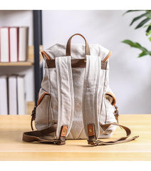 Cool Canvas Leather Mens Womens 13'' White Backpack Khaki Travel Backpack College Backpack  for Men - imessengerbags
